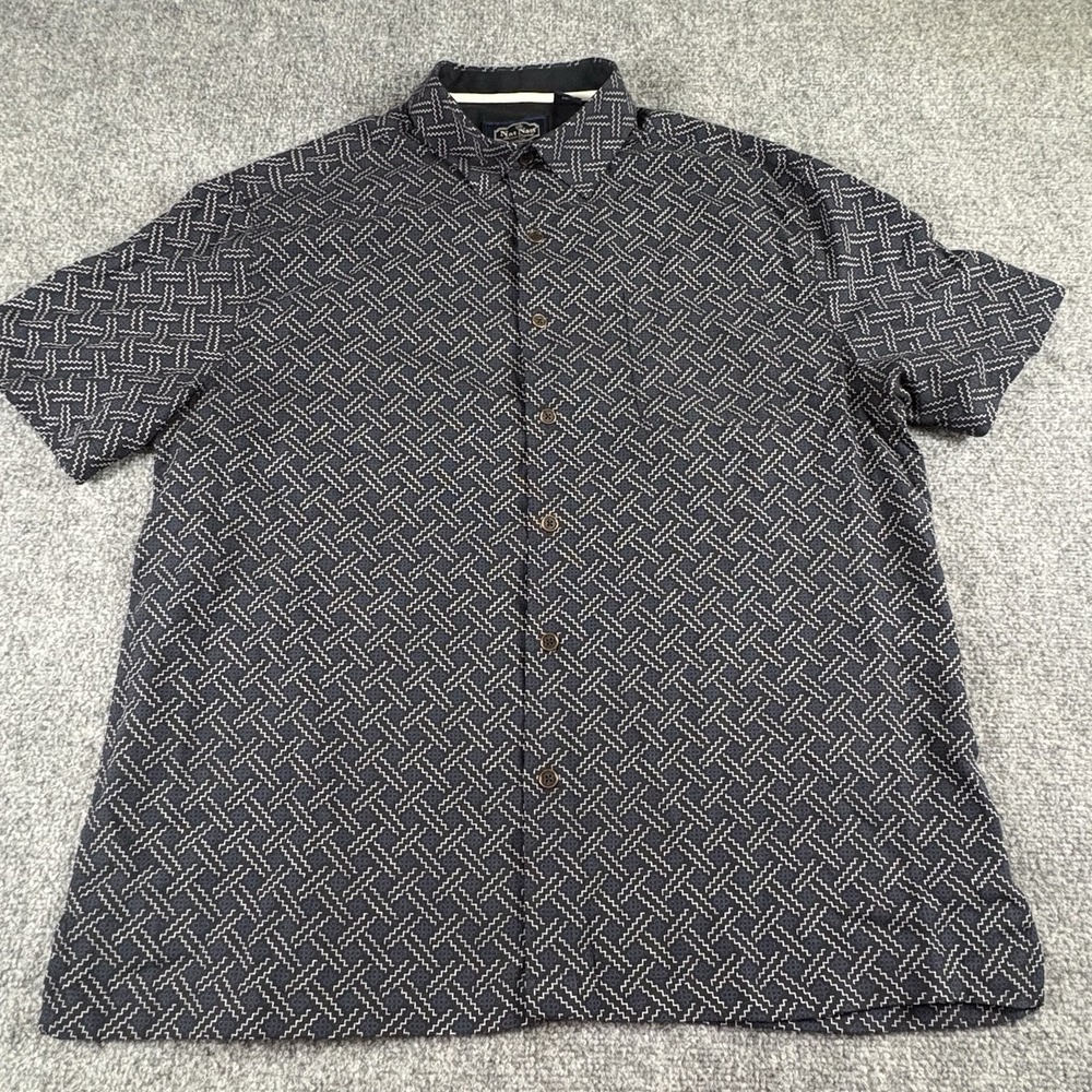 Vintage Y2K Nat Nast Shirt Men's L Blue Silk Cotton Geometric Retro Lounge Vegas